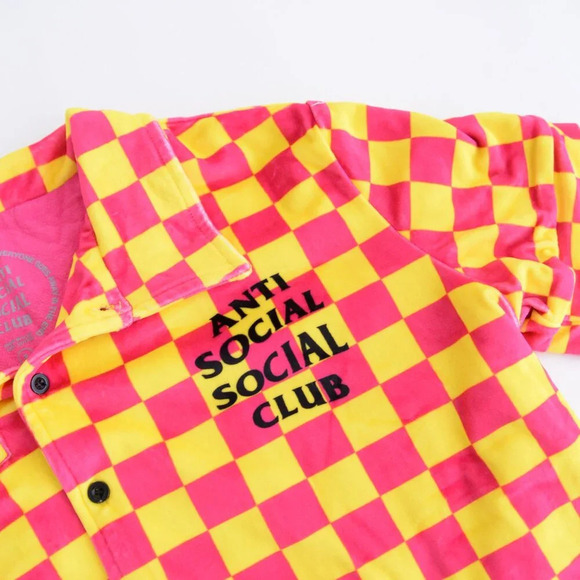 Anti Social Social Club Pink Yellow Checker Velour 2 Piece Pajamas 100% Cotton S - Picture 9 of 16